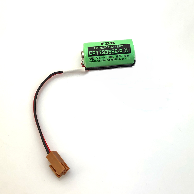 แบตเตอรี่ FDK (SANYO) CR17335SE (2/3A) ฉลากสีเขียว พร้อมสายและขั้วน้ำตาล Battery Lithium 3V 1800mAh