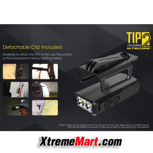 ไฟฉายพวงกุญแจ Nitecore TIP2 สว่าง 720ลูเมน แสงขาว มีแม่เหล็กด้านท้าย, pocket clip ถอดได้ ชาร์จ USB(สีดำ)