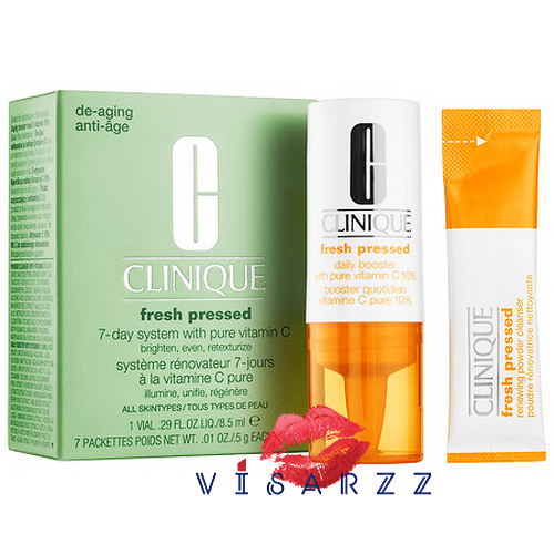 (ลดมากกว่า 40%) Clinique Fresh Pressed 7-Day System with Pure Vitamin C 8.5mL x 1 Vial / 0.5g x 7 ซอง ชุดทดลองผลิตภัณฑ์ใหม่ล่าสุดขนาด 7 วัน ทั้งเซรั่มและผงแป้งล้างหน้า