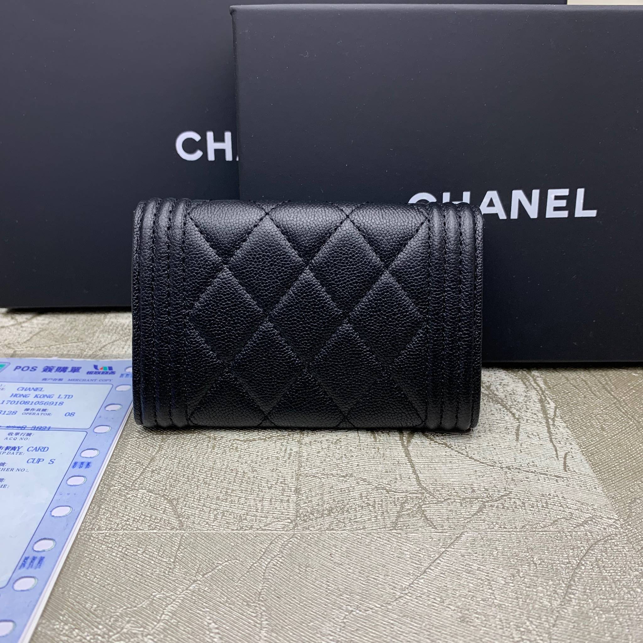 กระเป๋าสตางค์ cn caviar skin coin or card wallet สีดำ ใบสั้น ใส่เหรียญใส่การ์ด