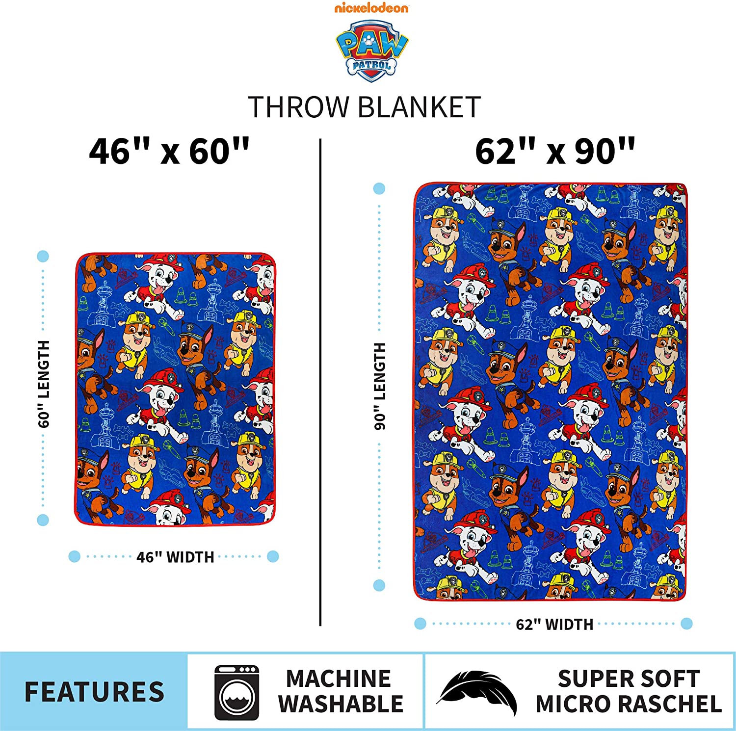ผ้าห่มนุ่ม Kids Bedding Super Soft Plush Throw - Paw Patrol Blue ขนาด 46" x 60"