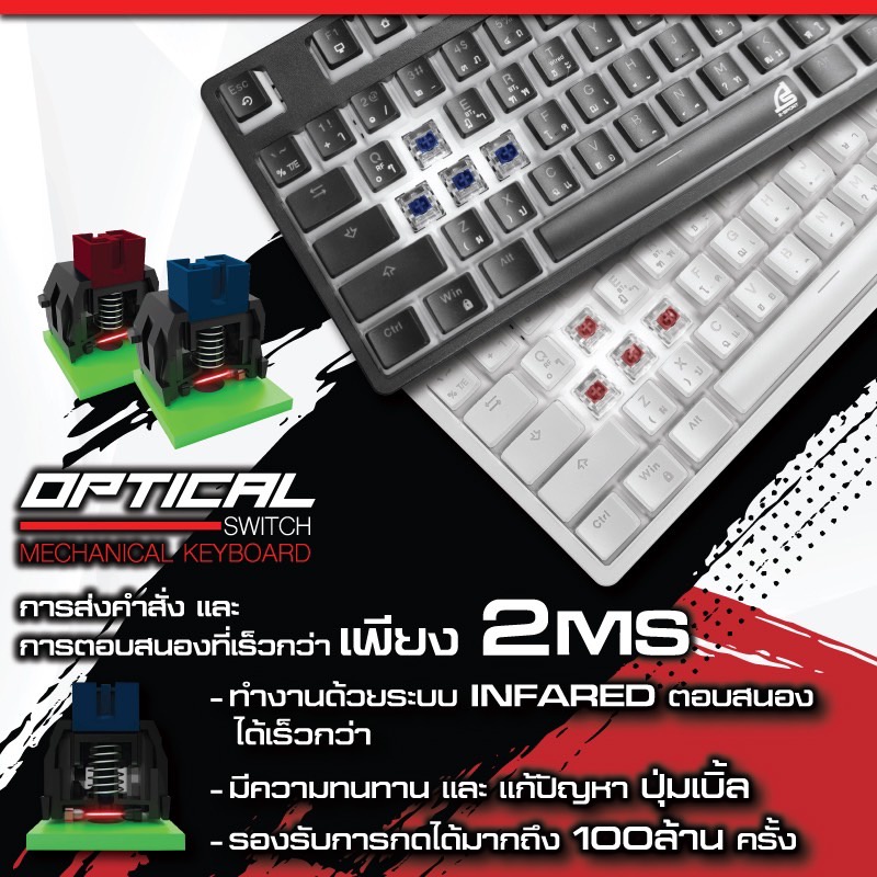 ส่งฟรี SIGNO E-Sport Wireless TKL Mechanical Gaming Keyboard รุ่น NUZZON KB-751 BLK (เกมส์มิ่ง คีย์บอร์ด) KB751 KB751W
