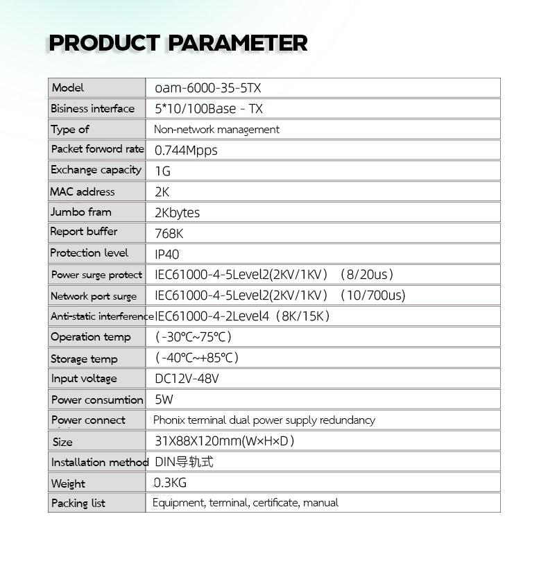 สวิตช์ฮับเกรดอุตสาหกรรม 5 Port /Use DIN Rial installation/12~58VDC (CE,FC,RoHs Certificate)