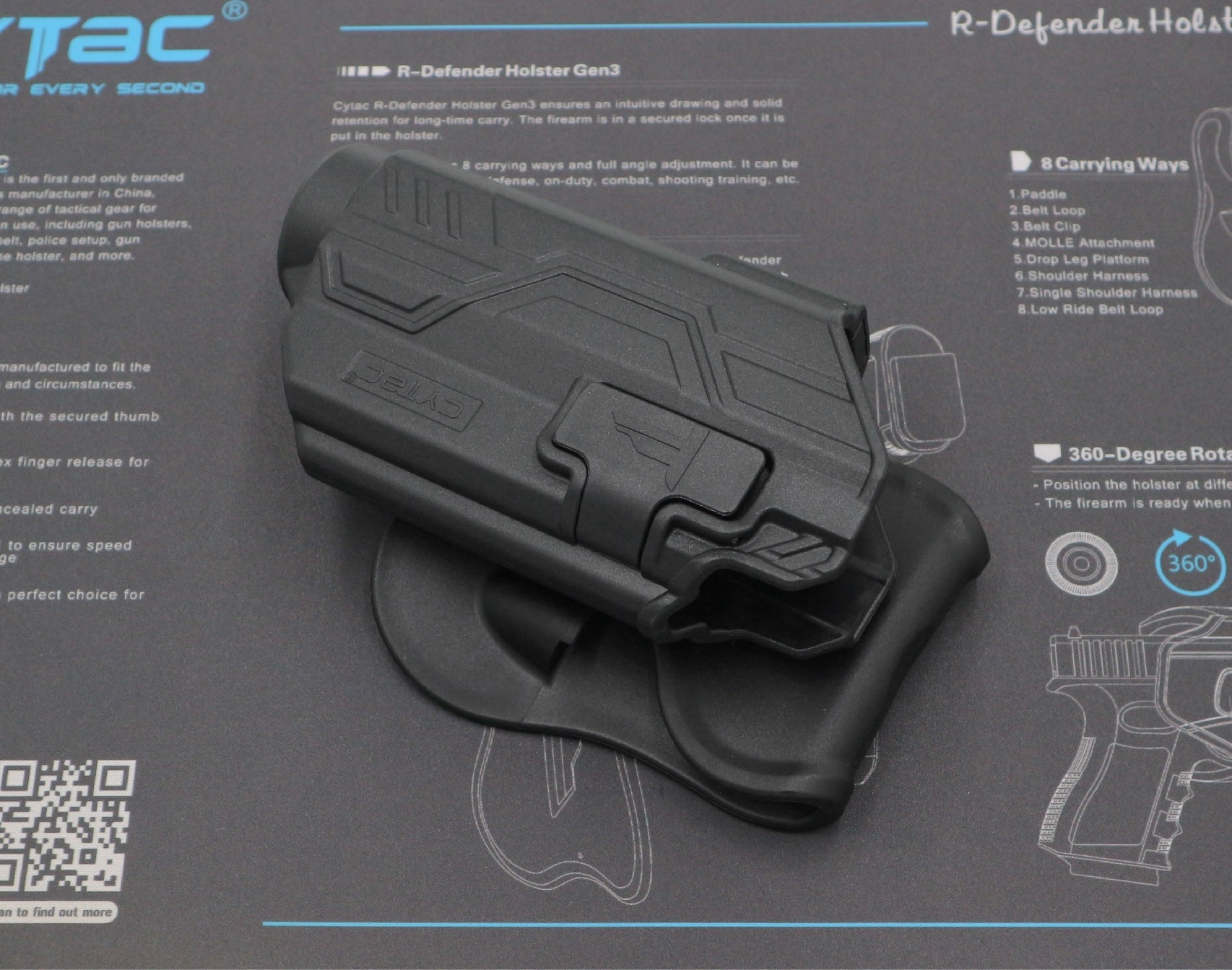 CYTAC thailand ซองพกนอก GLOCK 19 ติดไฟฉาย สามารถใช้กับไฟฉายหลายชนิด (ปลดล็อคนิ้วชี้)