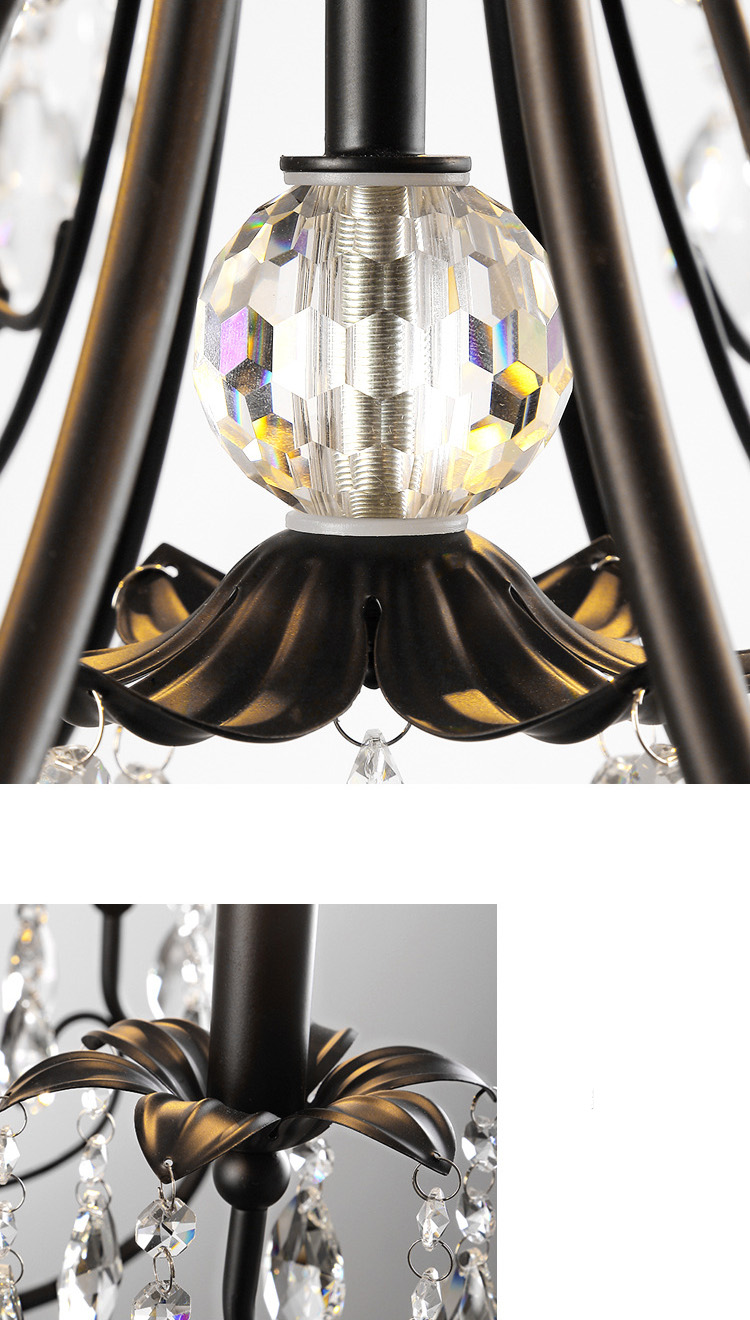 โคมไฟระย้าเหล็กดัดสีดำดวงไฟลายแท่งเทียนตกแต่งคริสตัลสไตล์อเมริกันโมเดิร์น [XD1176]