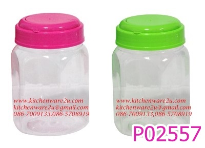 P02557 ขวดโหลพลาสติกใส 6 เหลี่ยม ปาก 3 นิ้ว พร้อมช้อน เกรดเอ ราคาต่อโหล (คลิ๊กที่สินค้าเพื่อดูรายละเอียด)