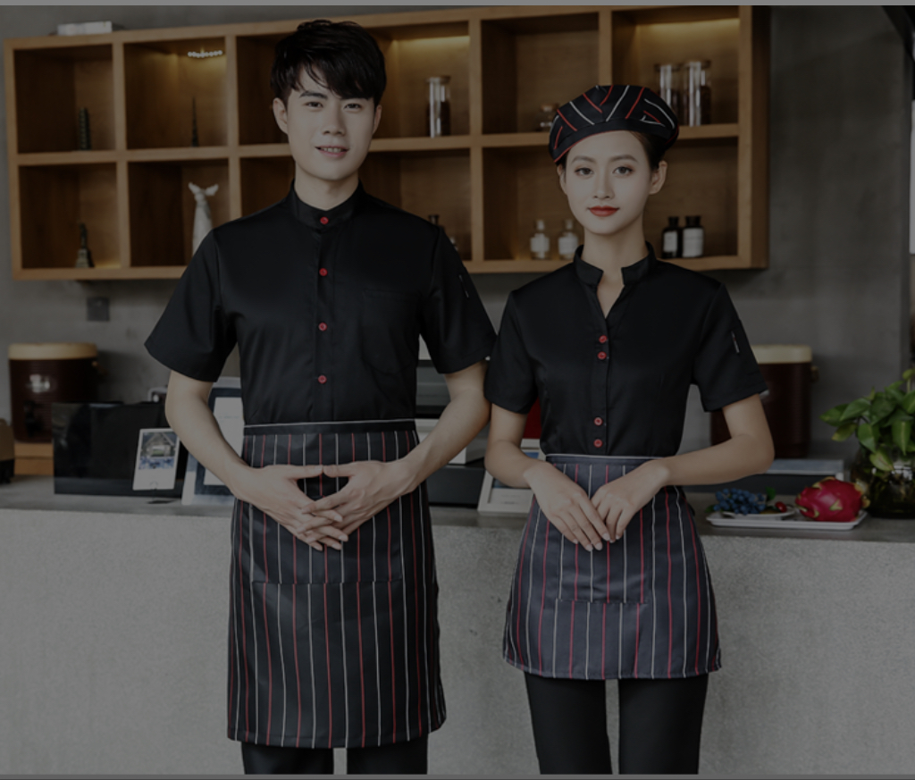 เสื้อฟอร์มพนักงานร้านอาหารกาแฟโรงแรม แขนสั้น FR6401002 แดง ดำ เขียว L,XL,XXL,3XL