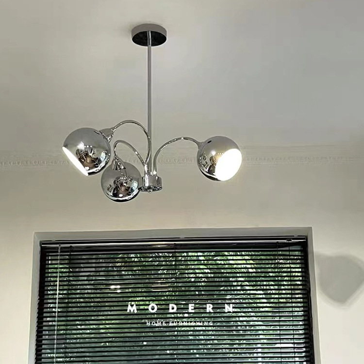 โคมไฟแขวนเพดานสีเงิน Chrome โป๊ะโคมทรงกลมเปิดปาก [HS5232]