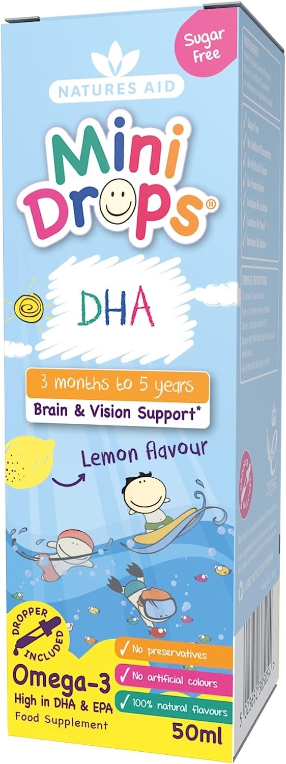 วิตามินบำรุงสมองสำหรับเด็ก Natures Aid Mini Drops DHA Omega-3 Brain & Vision Support