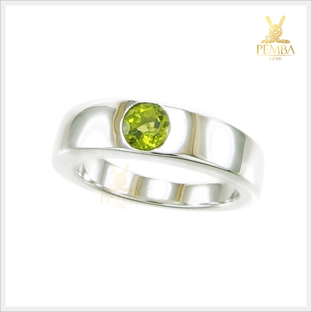 แหวนเพริดอตแท้ เม็ดเดี่ยว เงินแท้925 ชุบทองคำขาว เพิ่มเสน่ห์เสริมบารมี