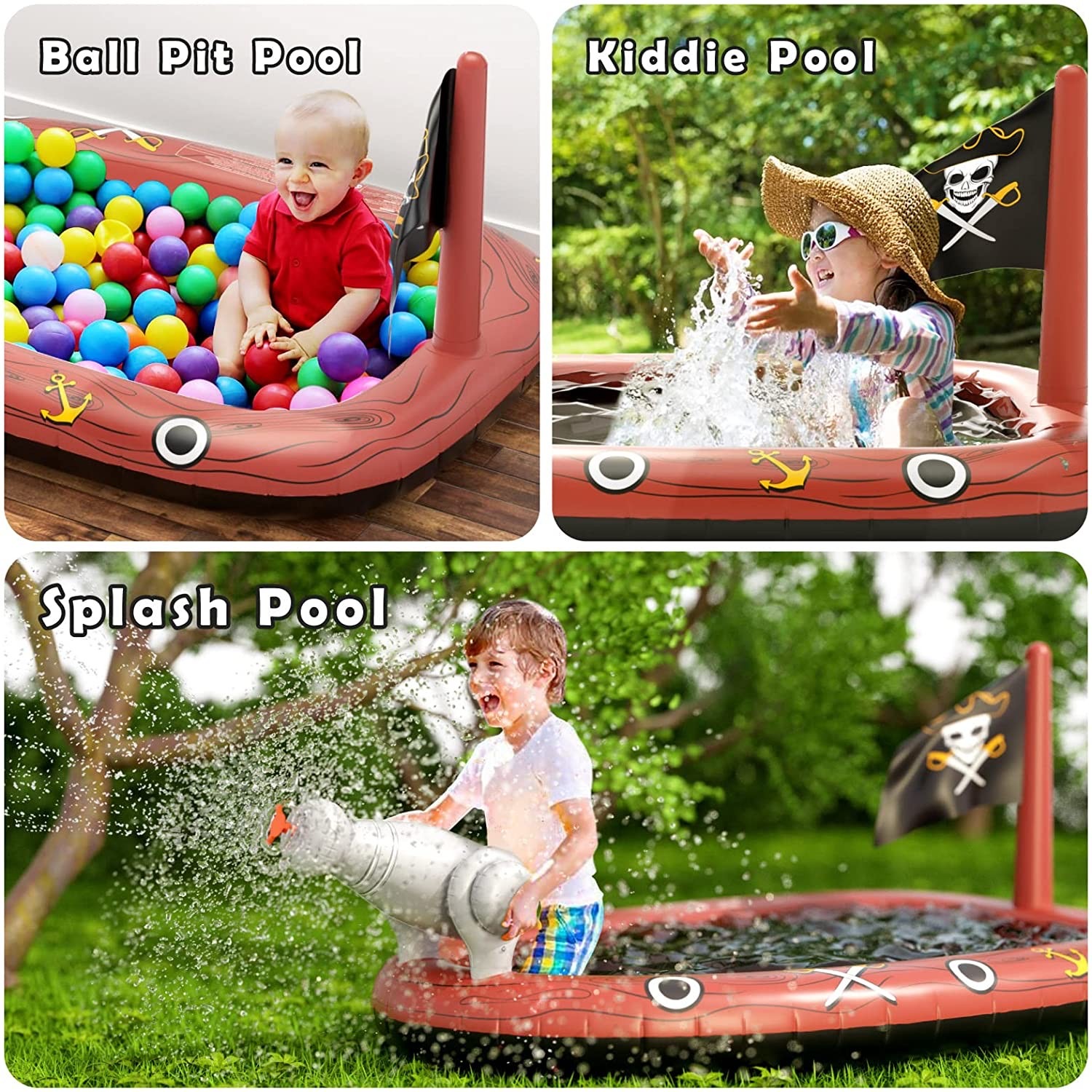 สระน้ำเป่าลมพร้อมสปริงเกอร์ Jasonwell Pirate Ship Inflatable Kiddie Pool with Sprinkler
