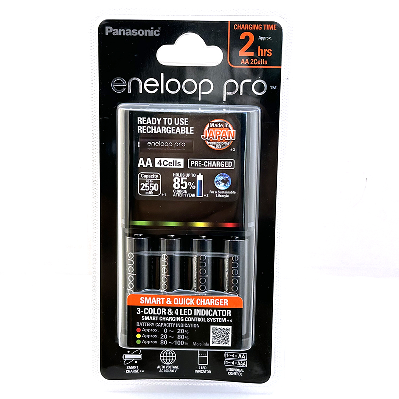 เครื่องชาร์จ Panasonic Eneloop Pro AA, AAA รุ่น K-KJ55HCC40T Quick Charge 2hrs แยกชาร์จอิสระพร้อมแบตเตอรี่ชาร์จ Eneloop pro AA 1.2V 2550mAh จำนวน 4ก้อน