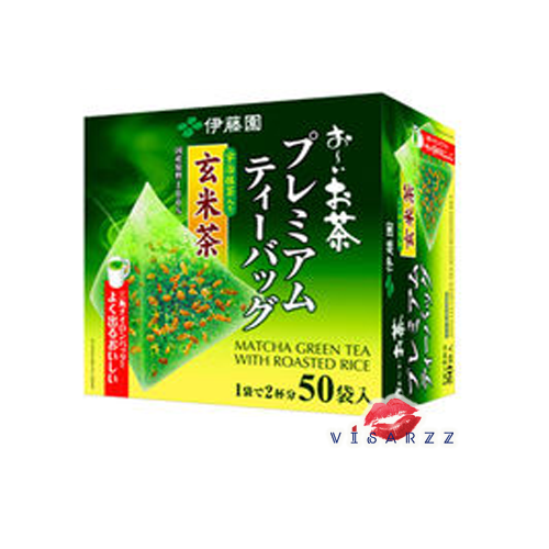 (สูตร Roast RIce 50 ซอง) Itoen Premium Green Tea with Roast Rice เพิ่มเติมจากสูตร Original คือมีกลิ่นหอมของข้าวญ๊่ปุ่นคั่ว ชาถุงสามเหลี่ยมเกรดพรีเมี่ยมรสชาดเข้มข้น บรรจงอบนานกว่าชาเขียวทั่วไปถึง 4-5 เท่า กับอุจิมัทฉะจากเกียวโต (ใบชาญี่ปุ่น100%)