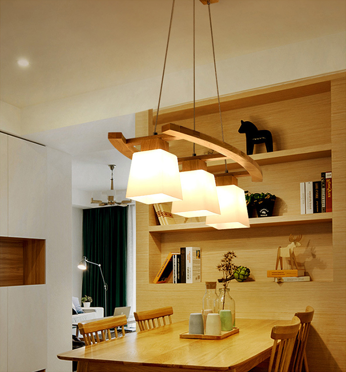 โคมไฟแขวนเพดาน 3 ดวง สไตล์ไม้โมเดิร์น [V136]