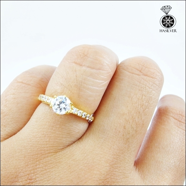 แหวนเงินแท้ ชุบทองไมครอน หนาพิเศษ ประดับเพชรCZ H&A