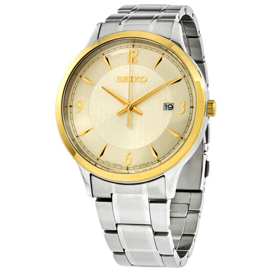 Karnvera Shop นาฬิกาข้อมือผู้ชาย Seiko Essentials Quartz Champagne Dial Men's Watch SGEH92P1