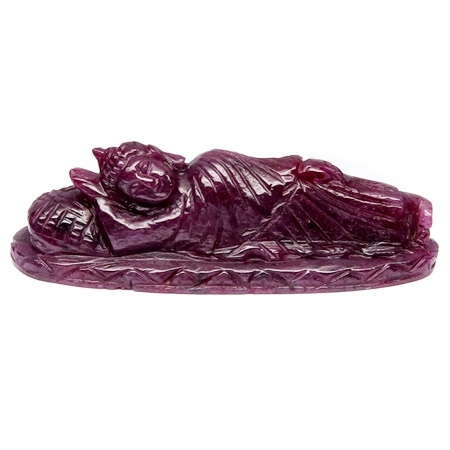 Carving Unheated Natural Ruby Reclining Buddha พลอยทับทิมไม่ผ่านการอบหรือเผา แกะสลักพระพุทธไสยาสน์ หรือ พระนอน หนัก 83.17 กะรัต สีแดงสวย งานแกะสลักสวย