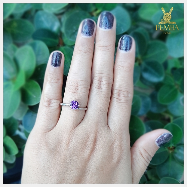แหวนอเมทิสต์แท้ ทรงกลม เม็ดเดี่ยว เงินแท้925 เม็ดเดี่ยวคู่ใจ แหวนพลอยแท้