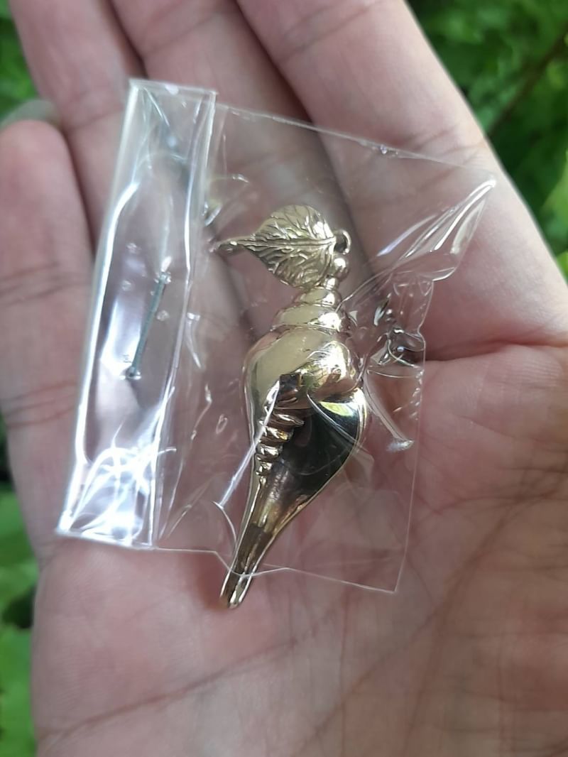 พระสังข์ (ขนาดเล็ก พกพา สามารถใส่ยอดน้ำได้จริง) เนื้อโลหะสัมฤทธิ์ #จารยันต์ #ตอกโค็ด ปี2565 #รับประกันแท้