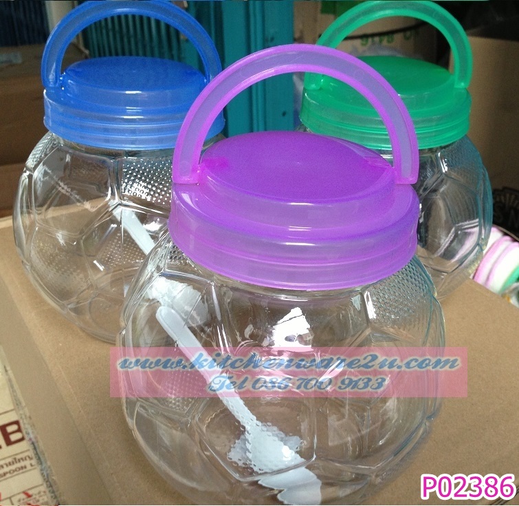 P02386 ขวดโหล PET หูหิ้ว B601 (ปากกว้าง 5.8 สูง 9.6 กลางขวด 8.0 ซม) ราคาส่งต่อ 12 ใบ