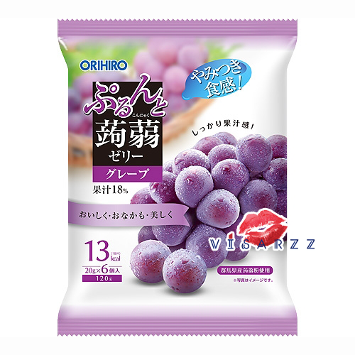 BBE.10/25 (Grape องุ่นม่วง) Orihiro Jelly 120g (20g x 6 ชิ้น) โอริฮิโระ เยลลี่บุกผสมกับน้ำผลไม้เข้นข้นจากประเทศญี่ปุ่น แคลลอรี่ต่ำ ทานง่าย เพียงฉีกจากซอง