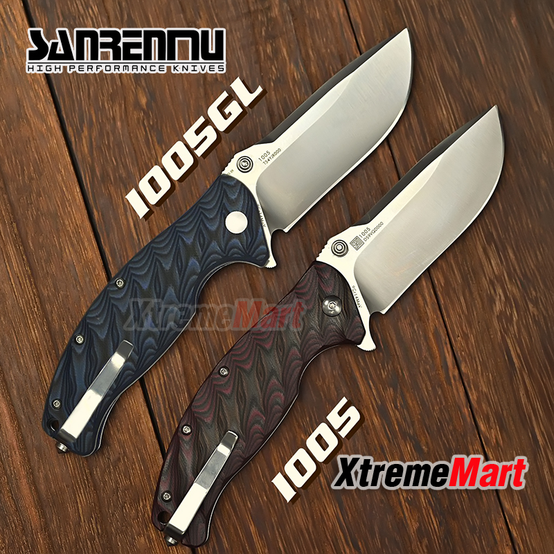 มีดพับ SANRENMU 1005 SRM-1005 ใบมีดสแตนเลส 9cr14mov ด้ามG10สีน้ำตาล จุดหมุนระบบตลับลูกปืน(Ball Bearing) เปิด-ปิด ลื่นมาก