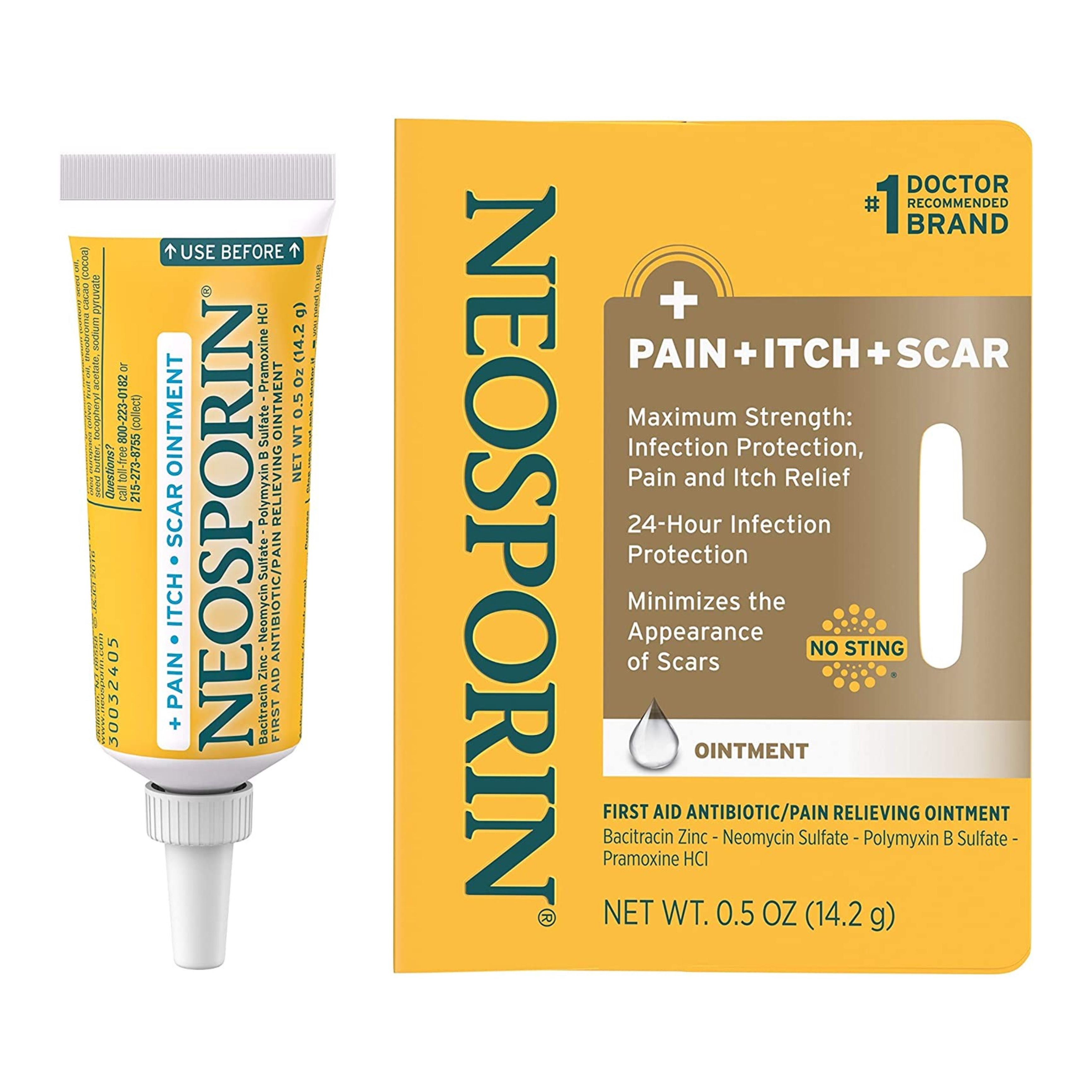 ครีมรักษาบาดแผลและลดรอยแผลเป็น Johnson & Johnson NEOSPORIN + Pain, Itch, Scar Multi-Action Ointment (0.5OZ)