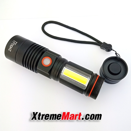 ไฟฉายซูม Zhouji พร้อมโคม COB XML-T6 LED 1000LM แสงขาว พร้อมแบต 26650 USB Rechargeable Flashlight