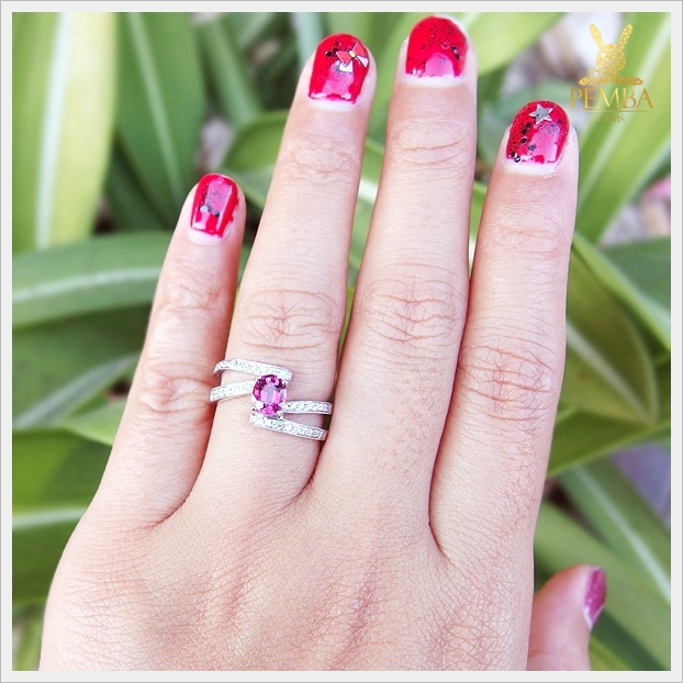 แหวนพิงค์ทัวร์มาลีนแท้ เงินแท้925 ชุบทองคำขาว แหวนพลอยแท้