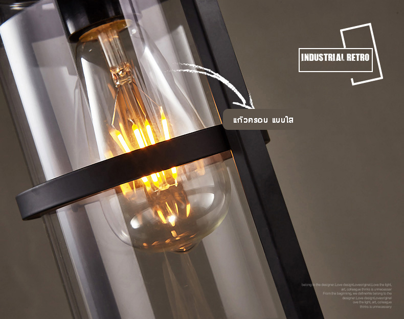 โคมไฟแขวนเพดานเหล็กสไตล์ย้อนยุคทรงหมวกฟางมีครอบแก้ว [LF-8710]