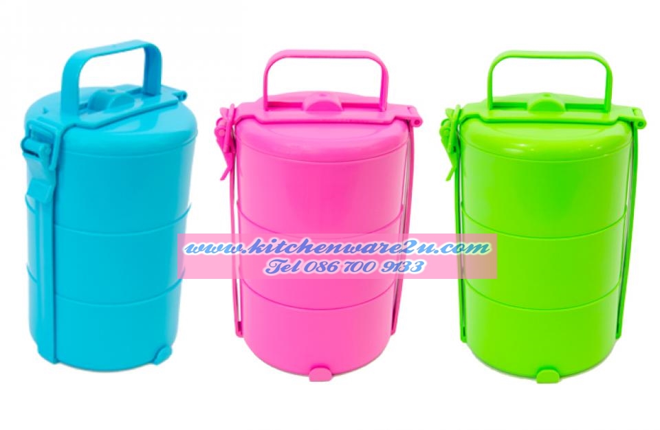P01626 ปิ่นโตกลม 3 ชั้น (12 x 12 x 23 cm) ราคาส่งต่อ 1 โหล:12 ชุด