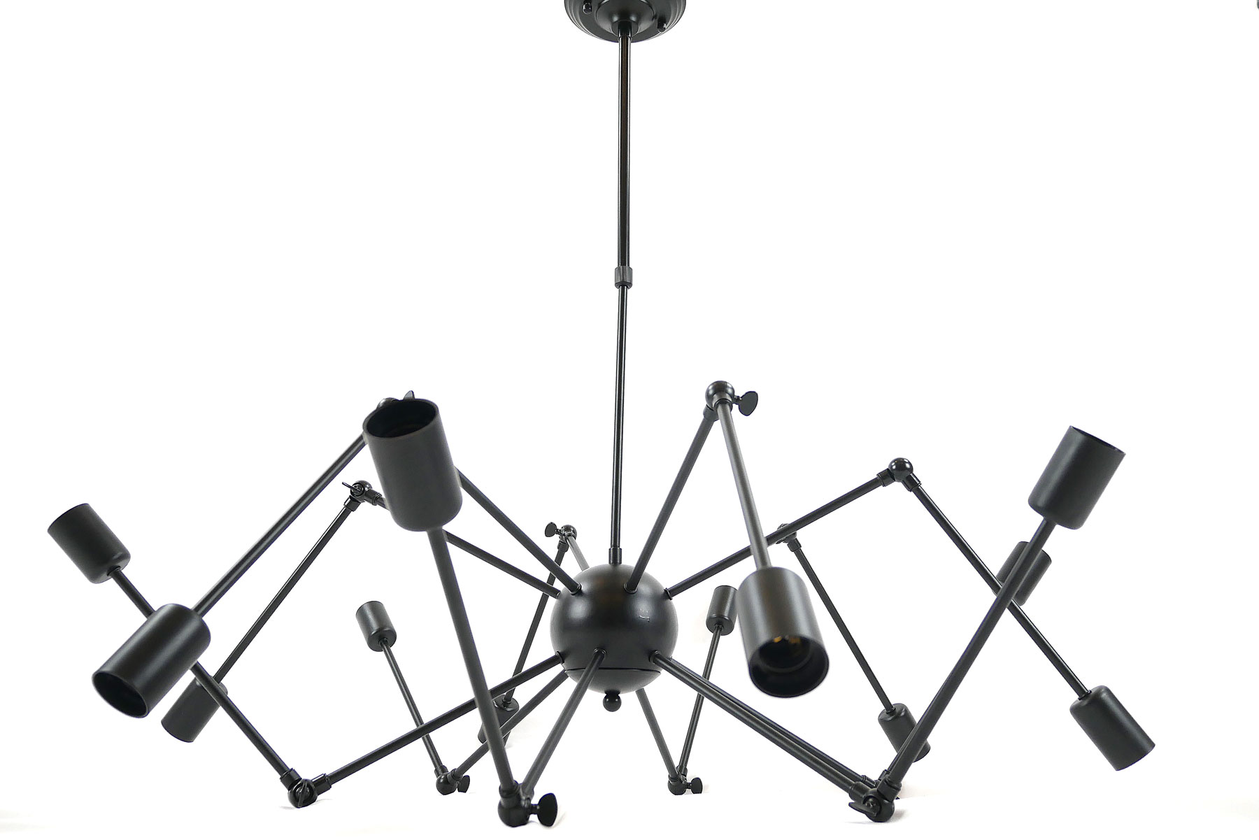 โคมไฟระย้าเหล็กทรงแมงมุม 12 ขา สีดำ สไตล์ Loft American