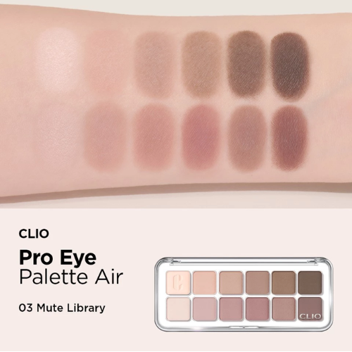 (#03 Mute Library) Clio Pro Eye Palette Air คลีโอ โปรอายพาเลทแอร์ อายแชโดว์พาเลท12 เฉดสี เนื้อแมต ชิมเมอร์ กลิตเตอร์ เนื้อเนียน เกลี่ยง่าย