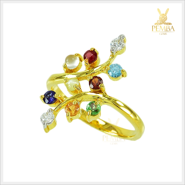 แหวนนพเก้าแท้ ดีไซน์ใบมะกอกสุดเก๋ ความหมายดี มีเอกลักษณ์ (สินค้าสั่งทำสอบถามราคา)