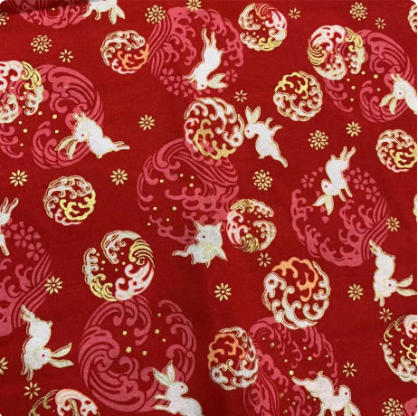 ผ้าสไตล์ญี่ปุ่น ผ้าคอตตอนพิมพ์ลายร้อน ลายนกฟลามิงโก้ ลายคลื่นทะเลใส ลายนกกระเรียน ผ้าลายดอกซากุระ SKU-03521 สีภาพ เมตร