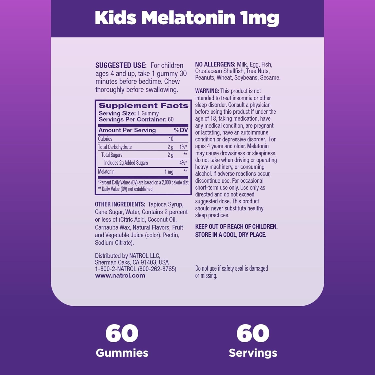 วิตามินเสริมการนอนหลับสำหรับเด็กชนิดกัมมี่ NATROL Kids Sleep Melatonin Gummies (60 Gummies)