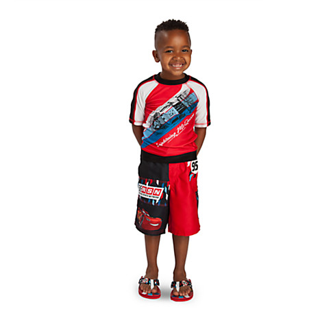 เสื้อว่ายน้ำเด็กและกางเกงขาสั้น Lightning McQueen Rash Guard for Boys & Swim Trunks กันรังสียูวี 50+ ไซส์ XS(4)