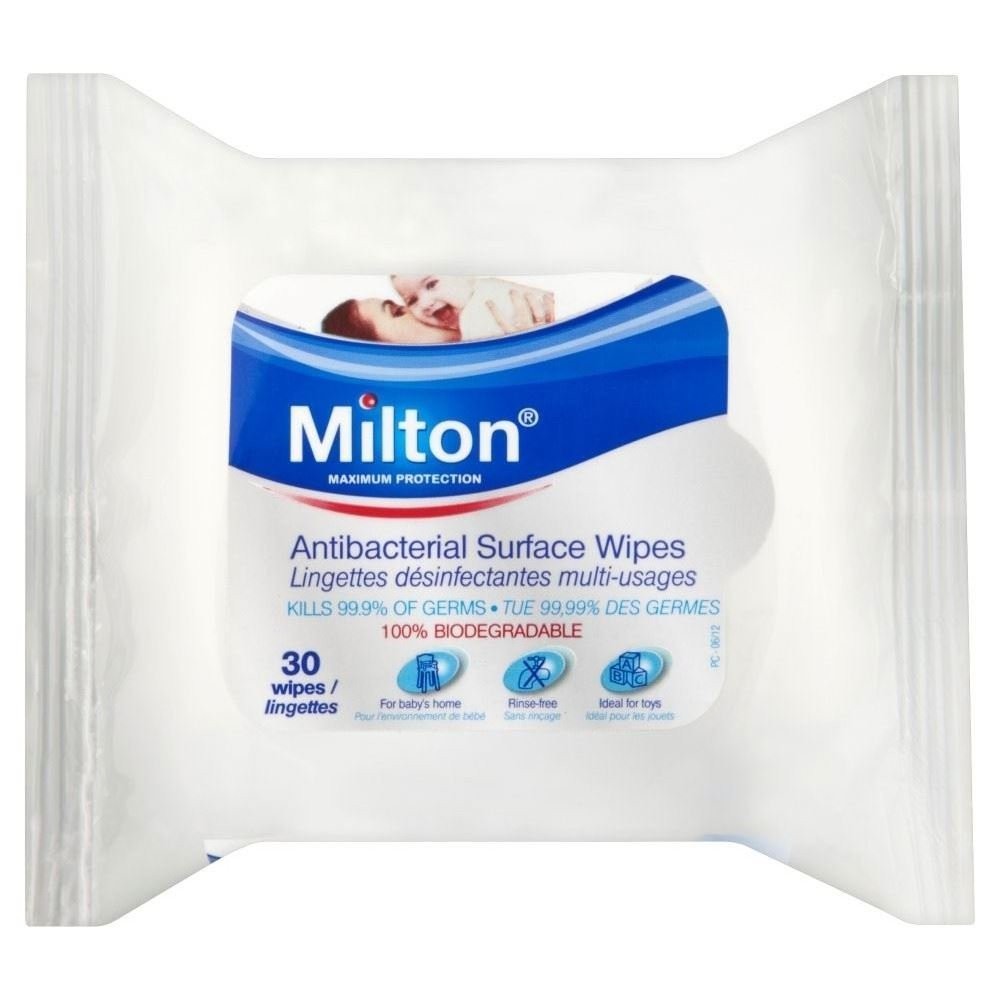 แผ่นเช็ดทำความสะอาดกำจัดเชื้อโรค Milton Antibacterial Surface Wipes