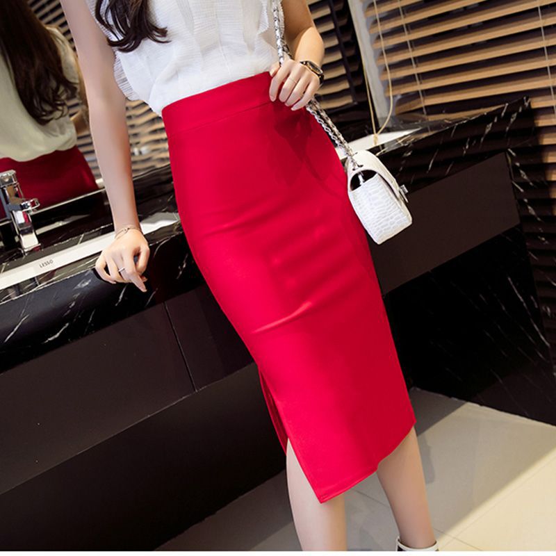 กระโปรงพนักงาน เอวสูง ทรงเอยาว มีความยืดหยุ่น KQ6811009 สีภาพ S-3XL