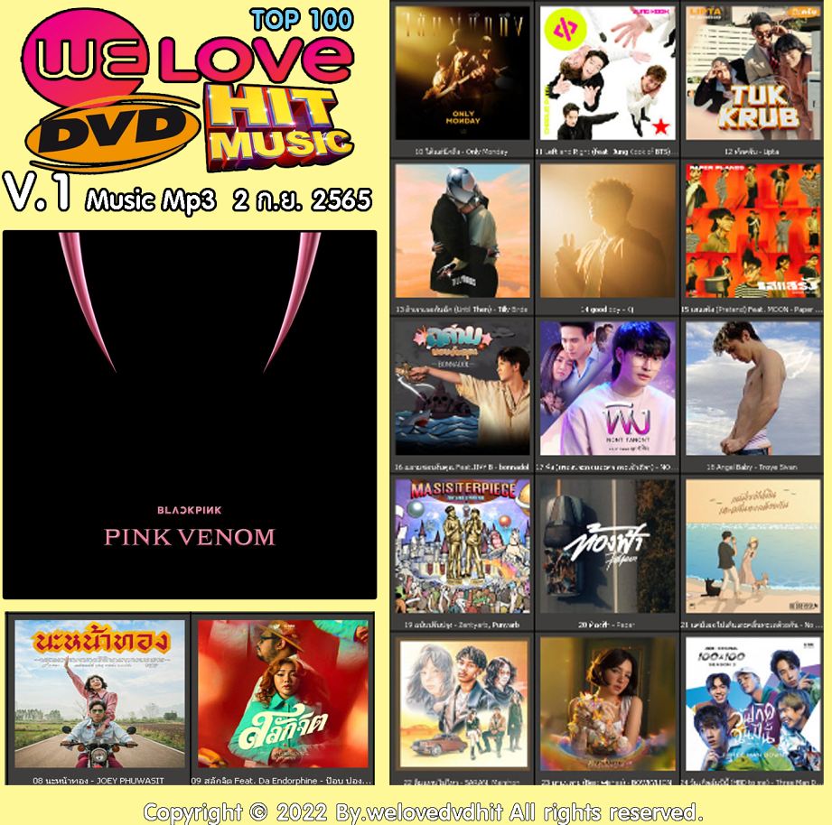 Welovedvdhit music Top 100 V.1 music mp3 2 ก.ย. 2565 ( 1 CD )