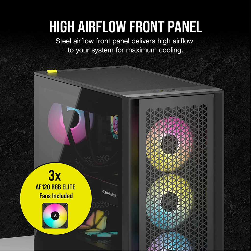 Corsair iCUE 4000D RGB Airflow Mid-Tower Case - 3X AF120 RGB Elite Fans BLACK / WHITE