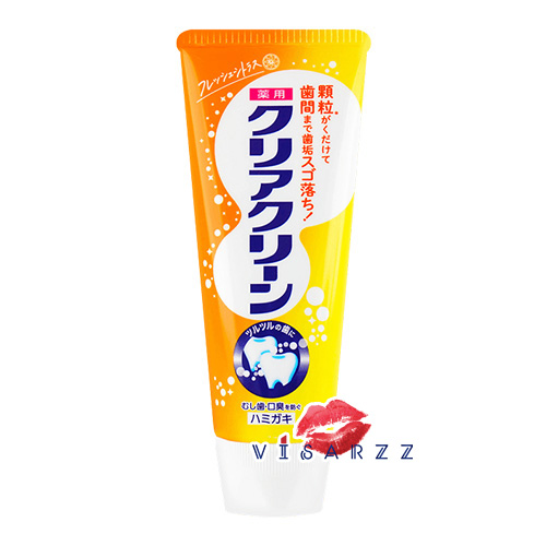(ผู้ใหญ่ หลอดส้ม Fresh Citrus) Kao Clear Clean Toothpaste 120g ยาสีฟันญี่ปุ่น มาพร้อมเม็ดทำความสะอาด ช่วยขจัดคราบหินปูนในร่องที่แปรงไม่ถึง มีฟลูออไรด์ป้องกันฟันผุ