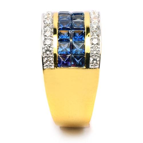 Blue Sapphire Man Ring แหวนพลอยน้ำเงิน ฝังไร้หนาม ทองคำ หนัก 15.62 กะรัต เพชร หนัก 0.53 กะรัต 26 เม็ด EVVS พลอยน้ำเงินสี่เหลี่ยมเพชร 2.7 มิล 18 เม็ด