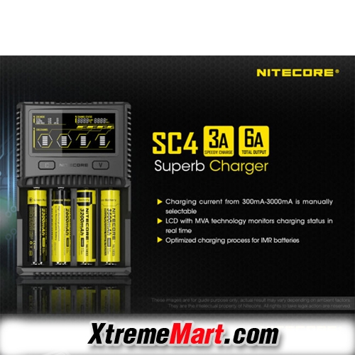 เครื่องชาร์จ Nitecore SC4 Superb Charger จอ LCD ชนิด 4 ราง แยกชาร์จอิสระ Output 3A, 6A รุ่นชาร์จเร็ว ชาร์จผ่าน USB ได้