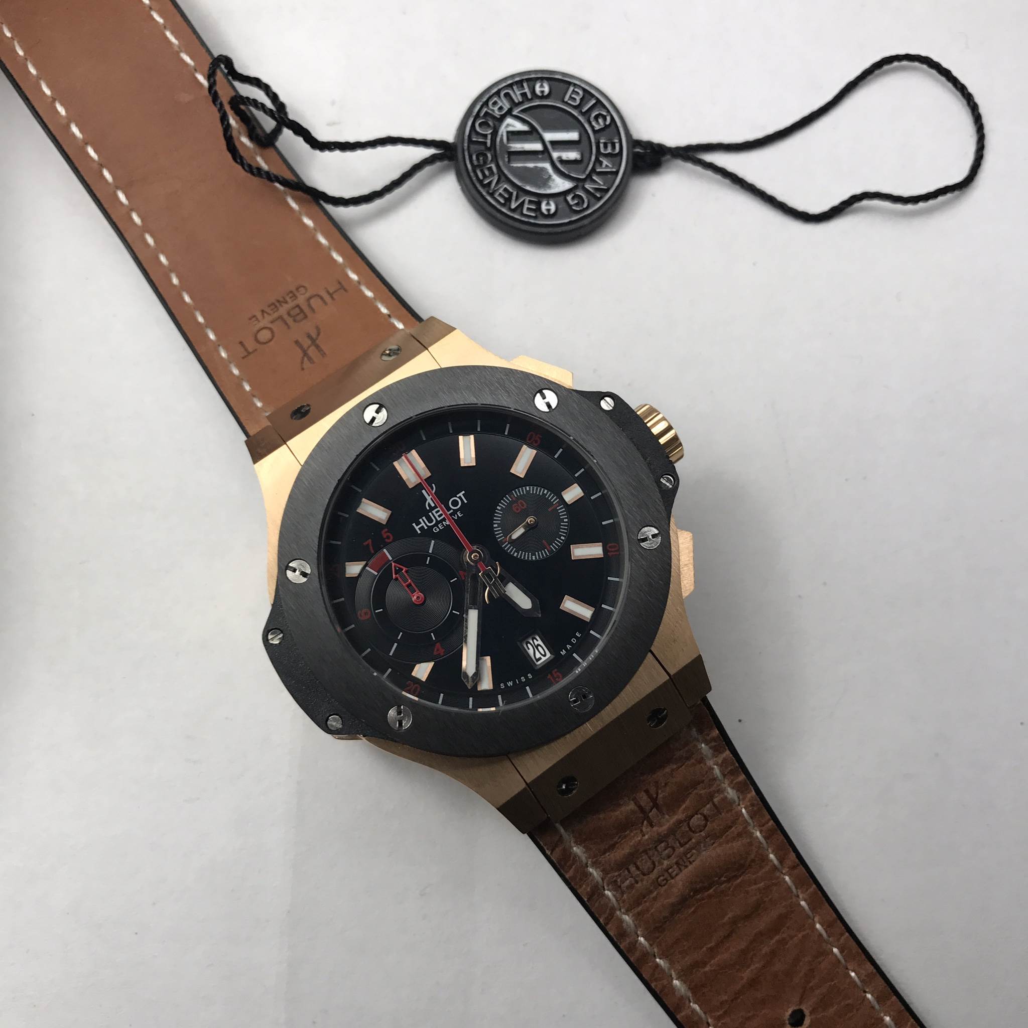 นาฬิกา Hublot Big Bang Chukker Bang Titanium Ceramic สี Rose Gold สายหนังสีน้ำตาล