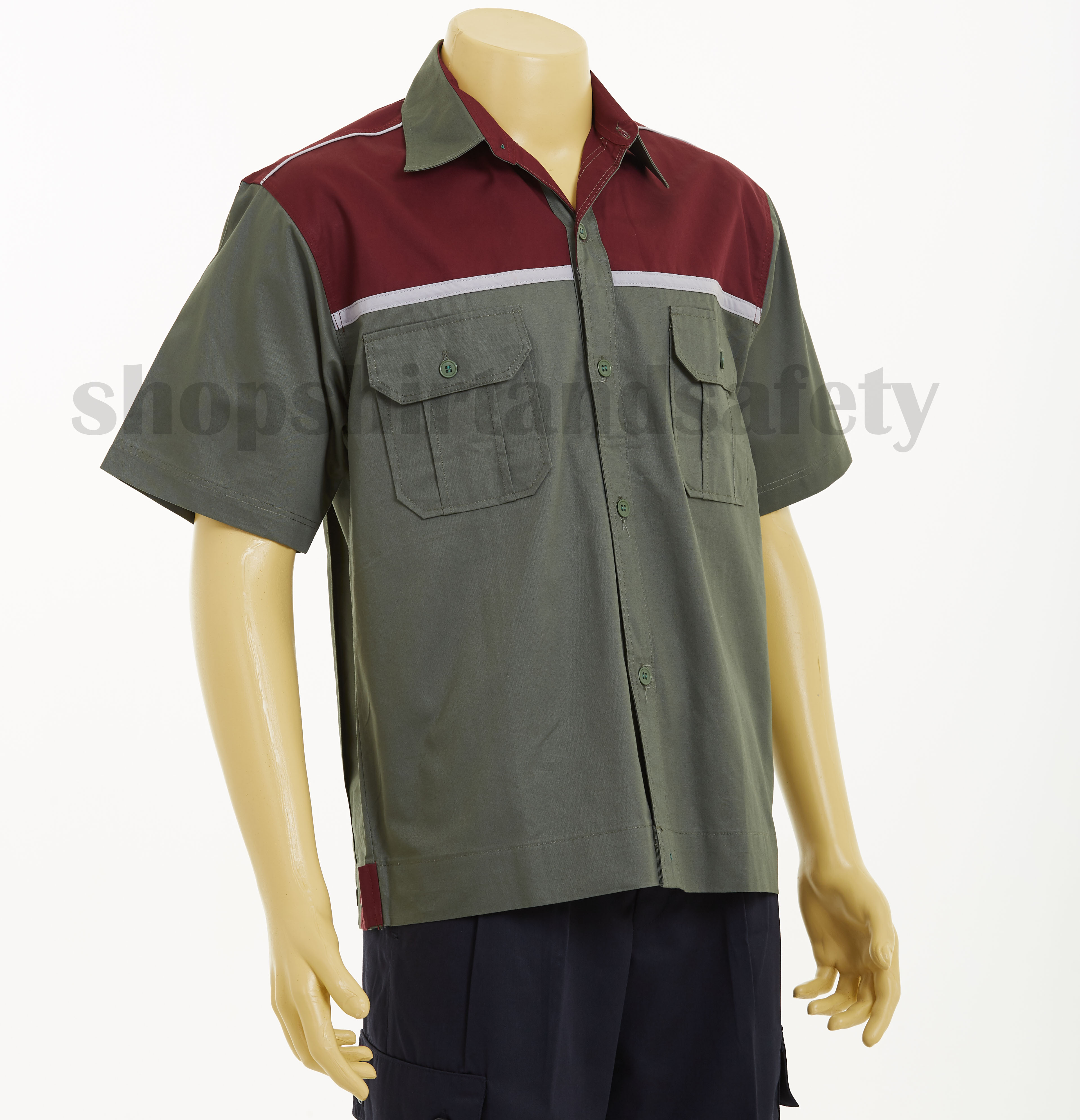 เสื้อช็อปแขนสั้นแบบหยกอกม่วงกุ้นเทา