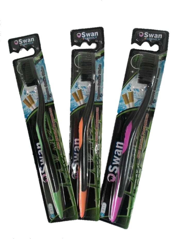 แปรงสีฟันFRESHLYขนแปรงสีดำRemove Smoke Stains