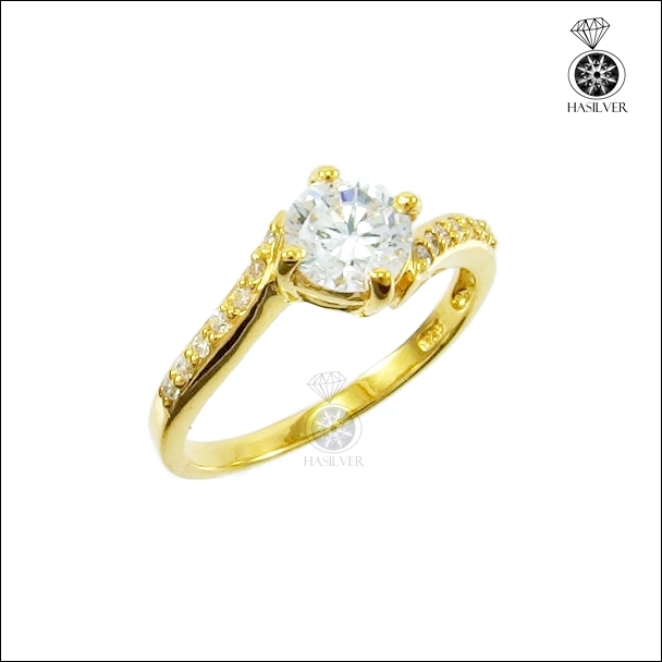 แหวนเงินแท้ 925 ชุบทองไมครอน ประดับเพชรCZ H&A