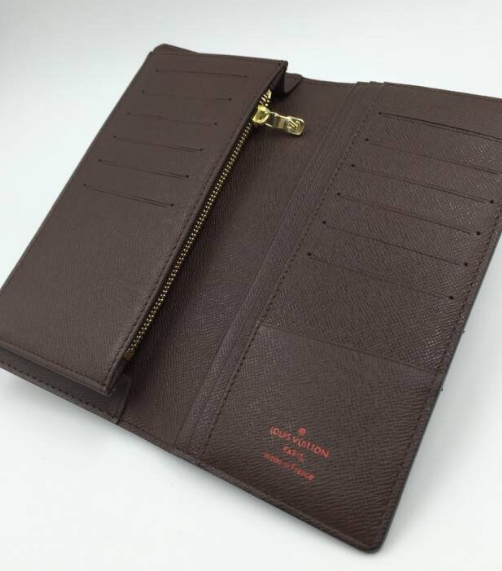 กระเป๋าสตางค์ lv damier แบบพับ สีนำตาลและเทา ใบยาว พร้อมส่ง