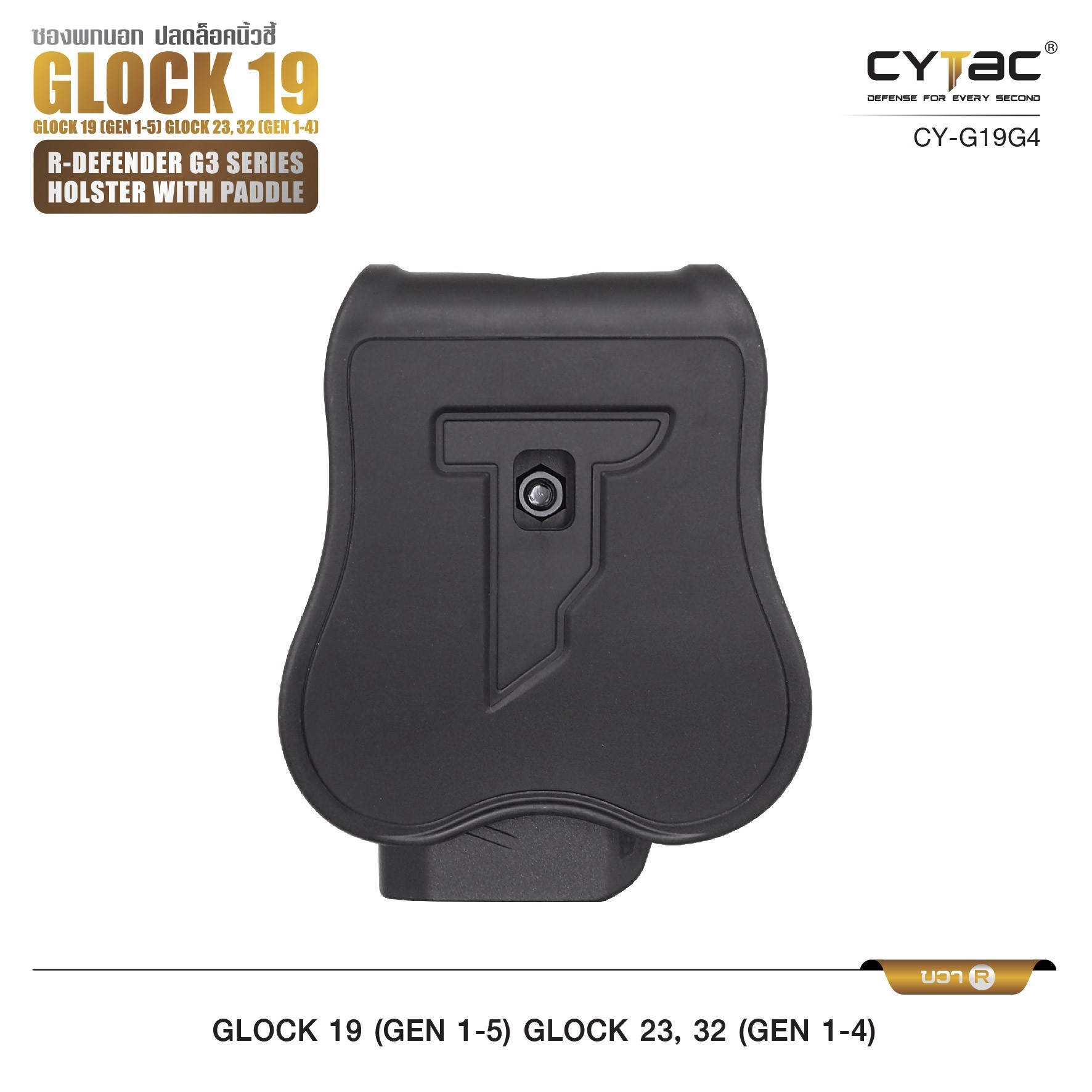 🇹🇭⫸ CYTAC ซองพกนอก ขวา - ซ้าย ปลดล็อคนิ้วชี้ รุ่น GLOCK 19,23,32